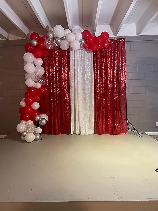 Red Sequin Backdrop Curtains 1 Panel 8FTx8FT Glitter Red Photo Backdrop Drapes Party Wedding Baby Shower Curtain Sparkle Photography Background