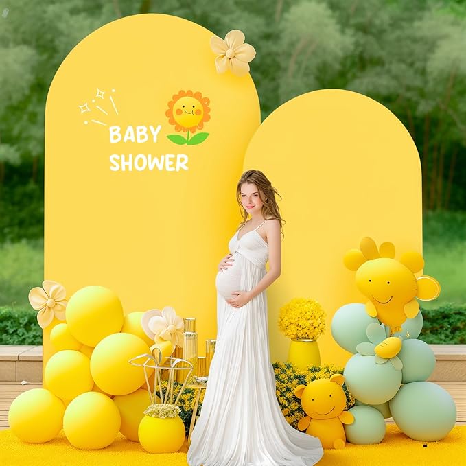 6.6FT Yellow Arch Backdrop Cover - Polyester Fitted Wedding Arch Stand Covers Round Top Chiara Arch Backdrop Cover for Birthday Party Banquet Photo Background Decoration