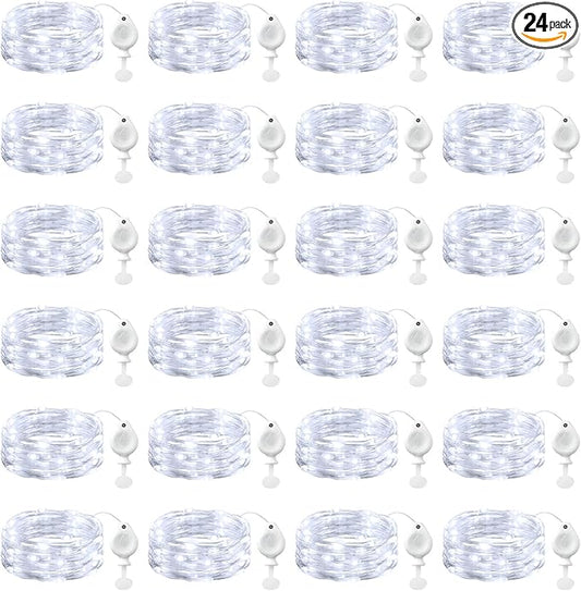 Brightown 24 Pack White LED Fairy Lights Battery Operated String Lights, 7ft 20LED Waterproof Silver Wire String Lights, Firefly Starry Moon Lights for Mason Jars DIY Christmas Wedding Party Bedroom