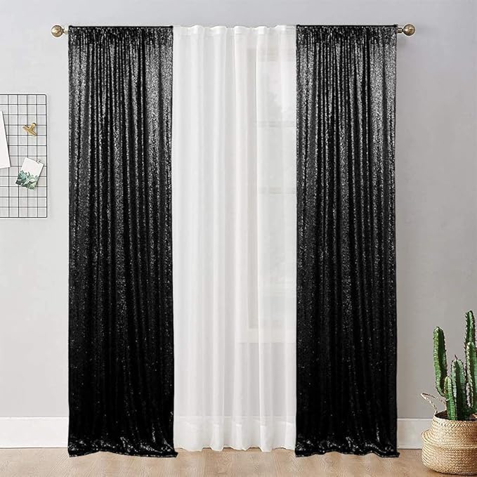 Juya Delight Black Sequin Backdrop Curtain,4PCS 2FTx8ft Glitter Backdrop Curtain for Party,Birthday,Christmas Wedding Decoration