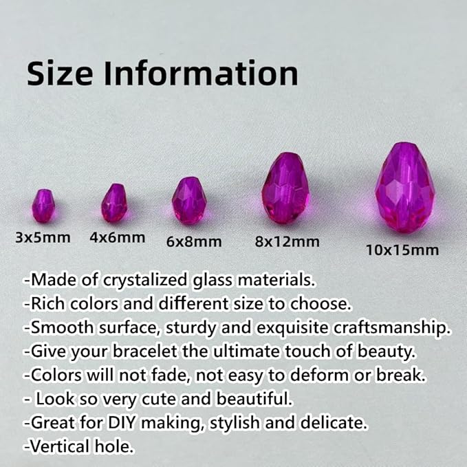 100pcs 8x12mm Teardrop Crystal Glass Beads for Jewelry Making, Faceted Vertical Hole Teardrop Glass Spacer Beads for Wind Chimes Bracelet Earring Necklace DIY Craft(Rose Red)