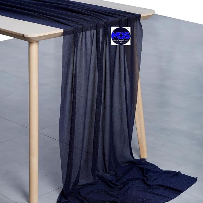 MDS Halloween Chiffon Table Runner - 20 Pack, 29 x 170 Inches, 14ft Each - Sheer Spooky Table Runners for Haunted House Parties, Trick-or-Treat Tables, Witchy Décor, Wedding & Events - Navy Blue