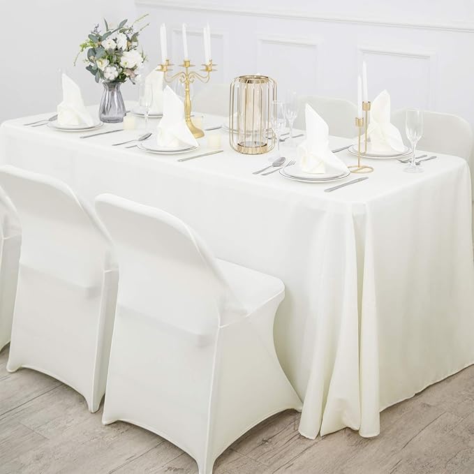 Ascoza 2pack 90x156 Inch Ivory Rectangular Tablecloth 8 Feet Table Cloth in Polyester Fabric for Wedding/Banquet/Restaurant/Parties