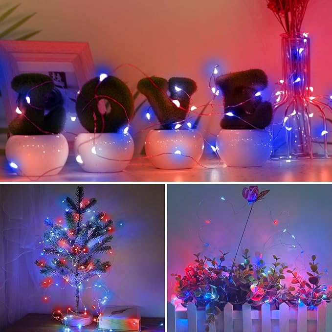 kolpop 12 Pack 4th of July Decor Patriotic Fairy Lights Battery Operated with 3 Modes, Red White Blue Twinkle String Lights Waterproof for Mason Jars Party