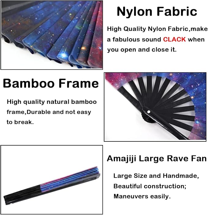 Amajiji Large Folding Hand Rave Fan Popping Fan for Line Dancing Clacking Fans for Boots On The Ground Dance,Party,Decoration,Festival (Starry sky)