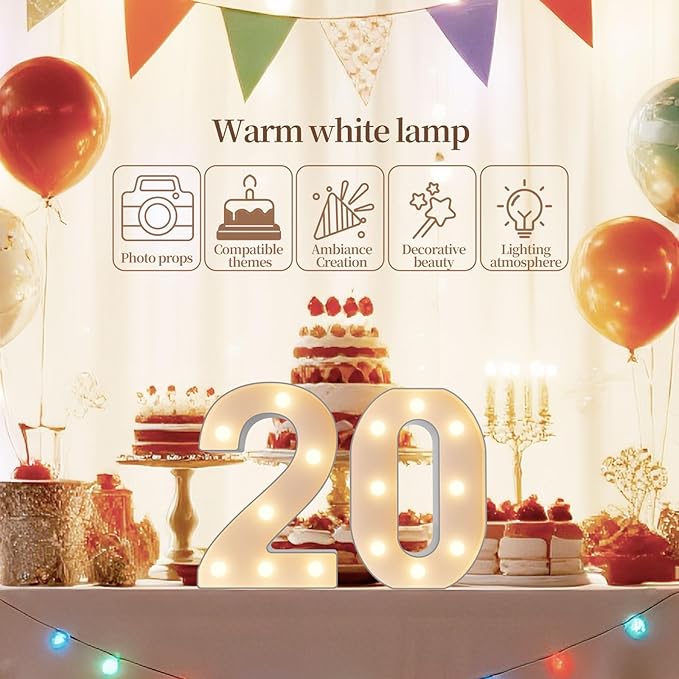 LED Marquee Light Up Numbers Sign - Lighted Birthday Numbers Sign for Birthday Party Decoration, Bar Wall, Home, Table Room, Wedding and Christmas Decorations, Number 2