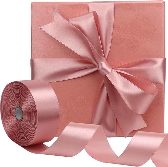 Rose Gold Solid Satin Ribbon 1-1/2 Inch 50 Yards Solid Polyester Fabric Ribbon for Gift Wrapping Wedding Christmas Baby Shower Birthday Party Decoration Handmade Immortal Flower Craft