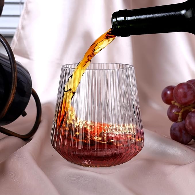 40 Pack Plastic Ribbed Wine Glasses, 14Oz Origami Disposable Wine Glasses Unbreakable Clear Plastic Cocktail Glasses Recyclable Shatterproof Reusable Wine Cups (14oz 40pack)