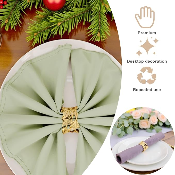 Gold Leaf Napkin Rings Set of 12, Mgrlfbl Golden Leaves Fall Napkins Rings Alloy Holders Bulk for Thanksgiving Weddings Christmas Table Setting Decor,Holiday Dinner,Birthday Party Decoration(Round 12)