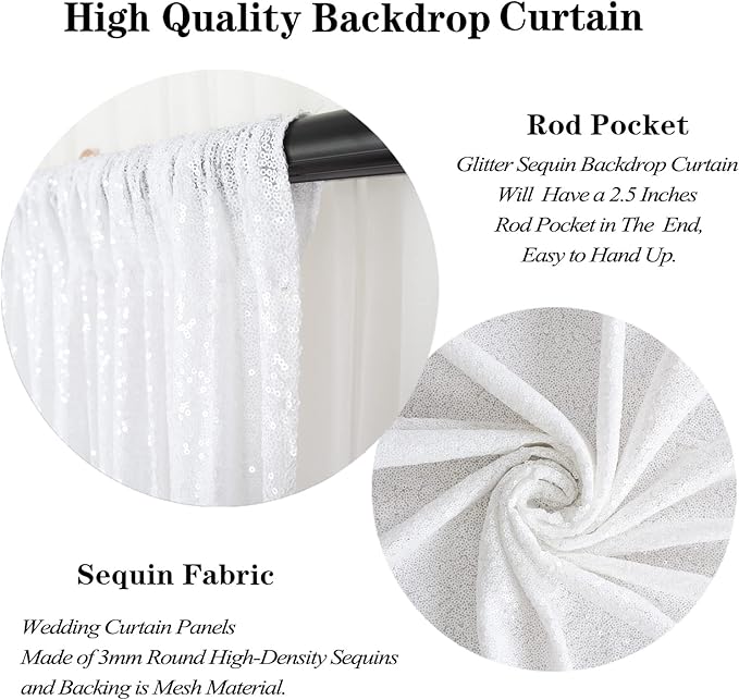 DUOBAO 8x8ft Sequin Photo Backdrop Panel - Glitter Curtain for Birthday/Wedding Decor, Photography Background & Party Arch (White)