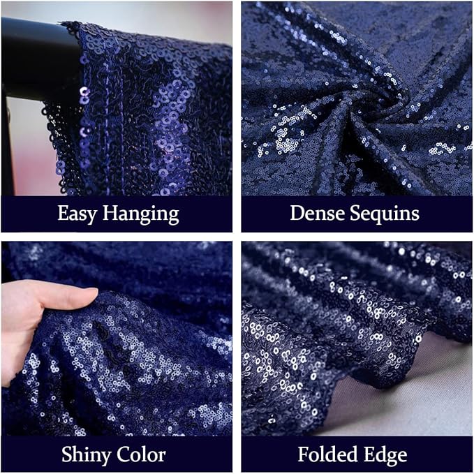4FTx8FT Navy Blue Sequin Backdrop Curtains 2 Panels Sparkly Background Drapes for Party Birthday Wedding Decor