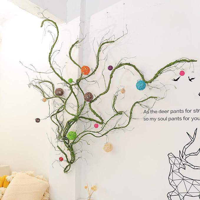 118 inch Medium Malleable Artificial Green Tree Branches Grapevine Garland Fake Cherry Blossom Tree Trunk Twigs for Wall Hanging Willow Ivy Home Room Wedding Decoraton