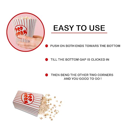 125 Pack Popcorn Boxes Movie Night Popcorn Bags for Party Red and White Popcorn Bags for Popcorn Vintage Snack Box Concession and Carnival Party Supplies, Individual Popcorn Bucket Containers (125)
