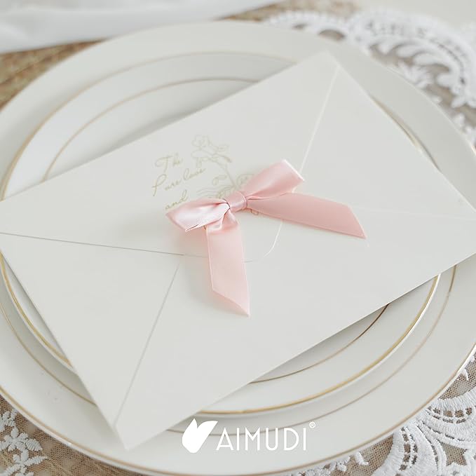 AIMUDI Small Rose Gold Bows 2.5" Pretied Satin Bows for Crafts Twist Tie Bows for Treat Bags Premade Mini Bows for Wedding Bridal Shower Bithday Baby Shower Decor - 50 Counts
