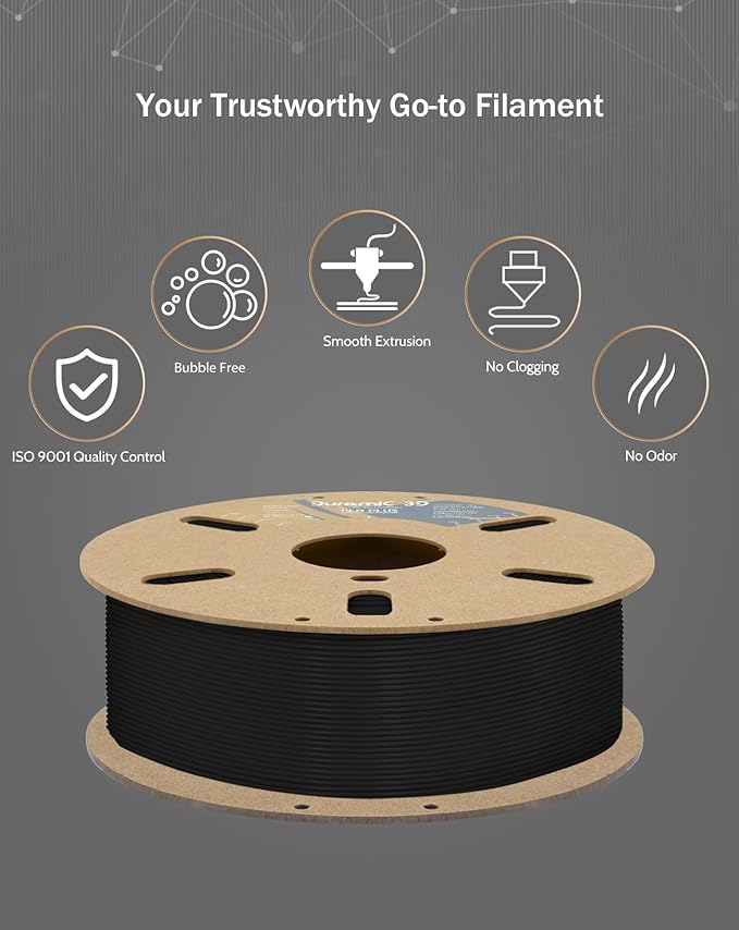 DURAMIC 3D PLA+ Filament 1.75mm 1Kg Black, PLA Plus Filament 1Kg Spool(2.2lbs) Tougher and Stronger, Dimensional Accuracy Probability +/- 0.02mm