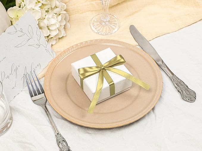 Light Gold Satin Ribbon 3/8 inch X Continuous 100 Yards, Single Face Polyester Ribbon Perfect for Gift Wrapping, Flower Bouquet, Wedding Decor, Crafts, Bow Making, Sewing and More