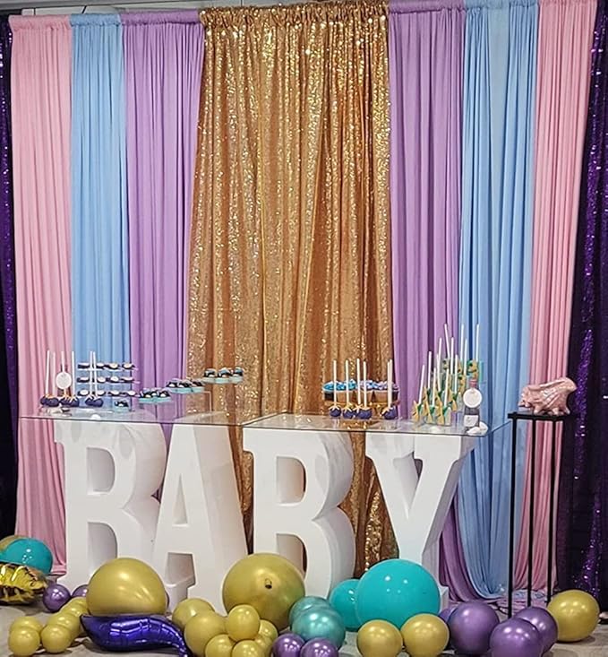 Poise3EHome Gold Sequin Backdrop Curtain, 4 Pieces 3FT x 8FT Sequin Backdrop Panels, Sequence Wedding Party Background Drapes