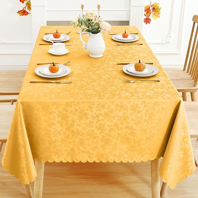 Smiry Rectangle Table Cloth, Waterproof Heavy Duty Vinyl Tablecloths, Wipeable Washable Table Cover for Kitchen and Dining Room (Mustard Yellow, 60" X 120")