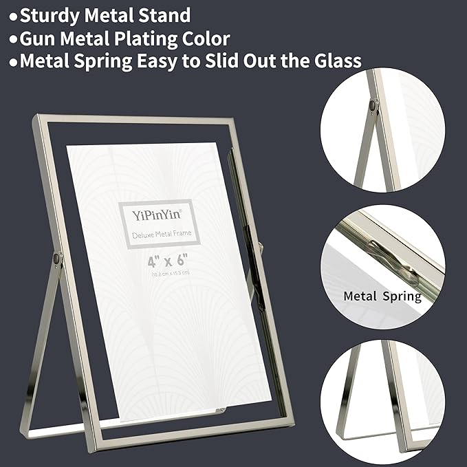 Silver 4x6''Double Floating Frame For Photo Sizes 2x3'',3.5x5'', For Desk/Shelf Display,Gift Choice Photo Frame for Wedding, Christmas,Home or Office Decor