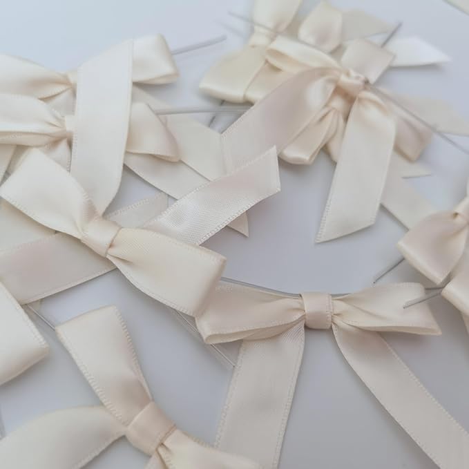 50pcs 2-1/2" Mini Satin Ribbon Bows with Twist Ties for Crafts Gift Wrapping Packing Christmas Decoration (2.5"-Ivory)