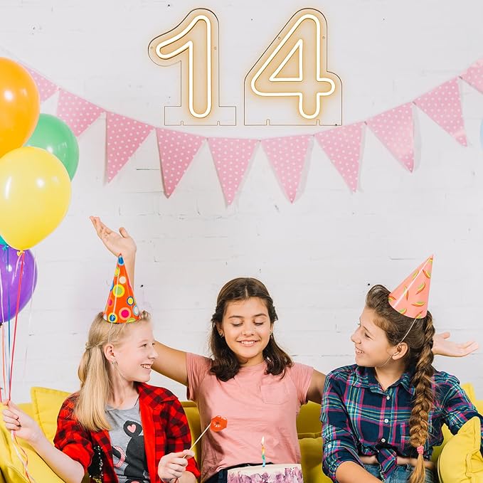 Number 4 LED Neon Sign Backdrop Birthday Party Decoration, 11.3" Height Warm White Marquee Numbers Four Light Up Sign for Wedding Anniversary Window Wall Table, Indoor Battery Operated or USB
