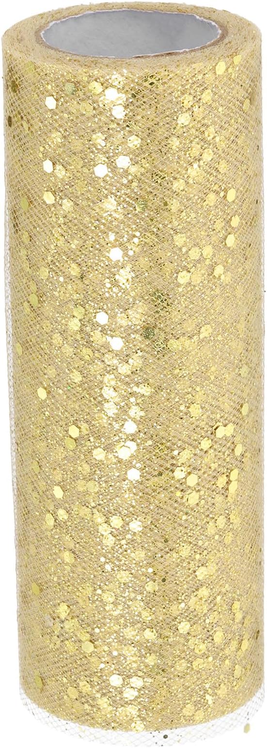 PATIKIL Tulle Fabric Rolls, 6 Inch by 10 Yards Fabric Spool Tulle Sparkling Ribbon Netting Sequin for DIY Tutu Skirts Crafts Wedding Party Decorations, Champagne Gold
