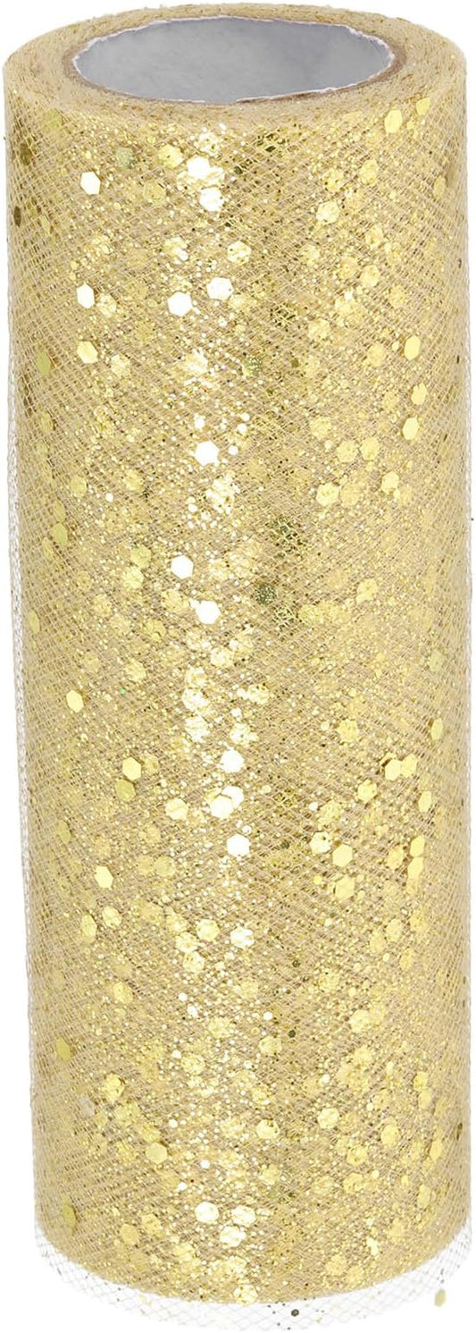 PATIKIL Tulle Fabric Rolls, 6 Inch by 10 Yards Fabric Spool Tulle Sparkling Ribbon Netting Sequin for DIY Tutu Skirts Crafts Wedding Party Decorations, Champagne Gold