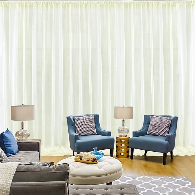 PARTISKY 10ftx10ft Ivory Chiffon Sheer Backdrop Curtains, Wrinkle-Free Wedding Backdrop Drapes for Birthday Party Ceremony Arch Stage Decor Background for Photography 5ft x 10ft,2 Panels