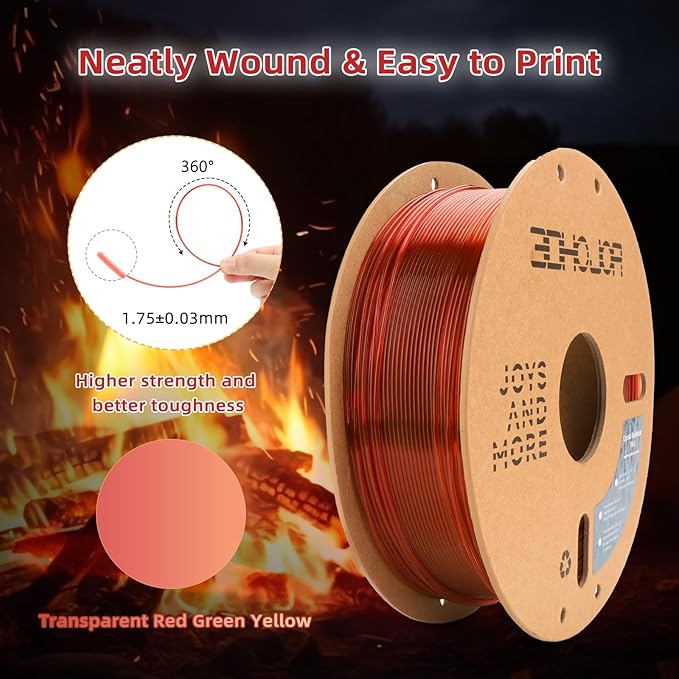 Transparent Multi Rainbow Color Change PLA 1.75mm 1KG 3D Printing Filament Crystal Rainbow PLA-Flame