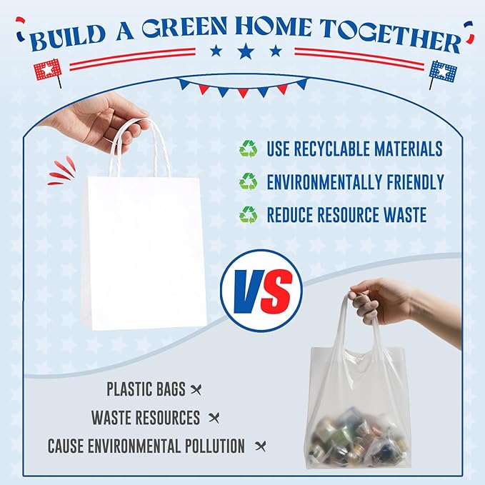 MESHA Gift Paper Bags 300 PACK 5.25x3.75x8'' White Small Shopping Kraft Bags Bulk with Handles Reusable for Business Grocery Birthday Wedding Kids Party Favors(Made in USA)