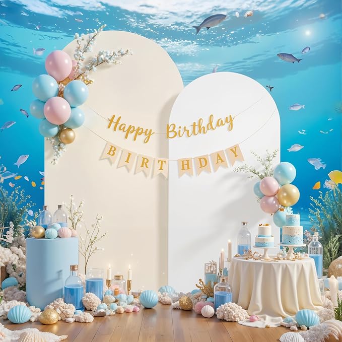 White and Beige Arch Backdrop Cover for Wedding, 7.2FT 6FT Set of 2 Stretchy Spandex Fitted Arch Stand Cover for Baby Shower, Birthday Party Decor, Chiara Backdrop Cover with Double-Sided Design