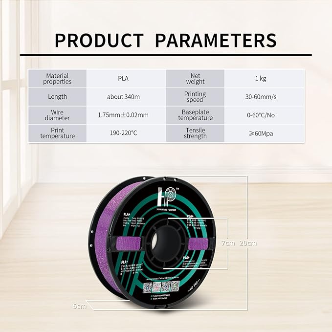 Glitter PLA Filament, Twinkling 3D Printer Filament, PLA Filament 1.75mm Dimensional Accuracy +/- 0.02mm, 1KG Spool (2.2 lbs), Fit Most FDM Printer (Glitter Purple)