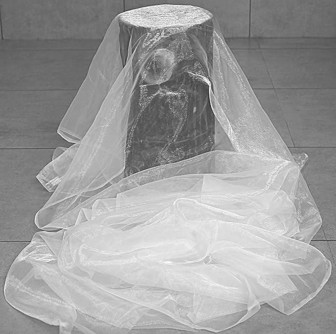 VDS White Organza Fabric, 10 Yards Continuous, 45” Wide, Wedding Party Decoration Iridescent Crystal Sheer Shiny Organza Tulle Bridal Dress DIY Crafts Costume Sewing Backdrop Arch Cloth
