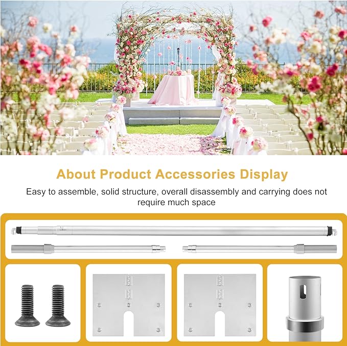 Jiang&Rong 10ft x 10ft Adjustable Backdrop Stand Kit - Heavy Duty Pipe and Drape Stand for Wedding, Birthday Party, Banquet Decorations (Silver)