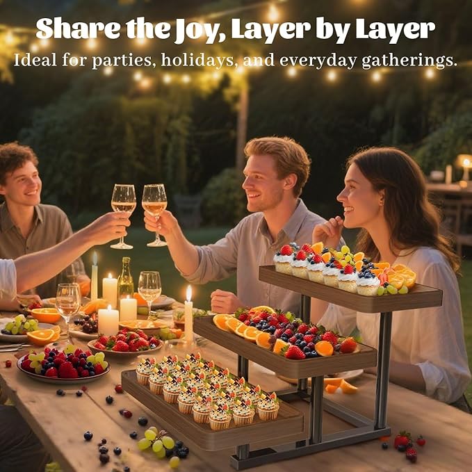 Serving Tray for Party, 3 Tier Cupcake Stand 15.7" Wooden Tiered Tray Stand Large Serving Platter for Serving Food Dessert Table Display Set Reusable Trays for Candy, Veggie, Fruit, Snack