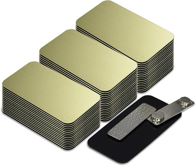 Name Tag/Badge Blanks - 50 Pack - 1-1/2" X 3" (Brushed Gold) Round Corners, Magnetic Backing