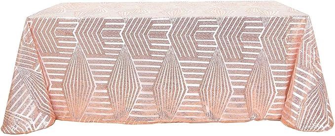 Efavormart 90"X132" Blush Rose Gold Sparkly Sequin Geometric Tulle Rectangular Tablecloth