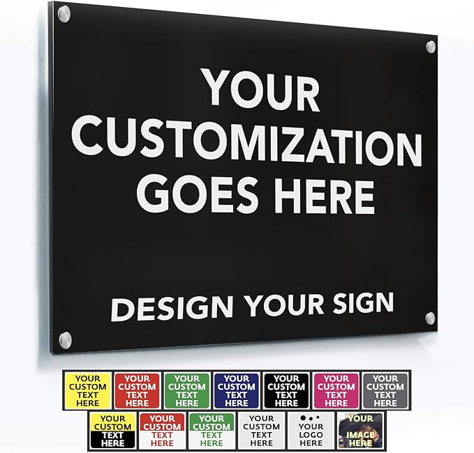 Custom Metal Signs, Personalized Aluminum, Business Safety Signs, Waterproof Outdoor, White Aluminum (10x7 In, Black Background)