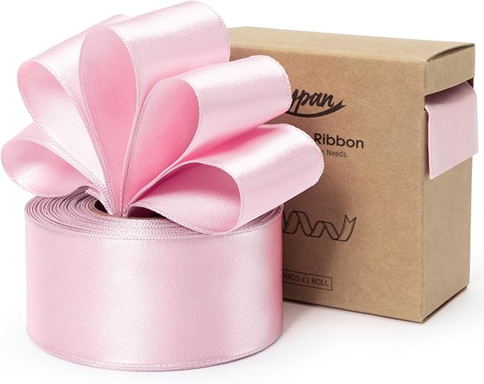 Pink Satin Ribbon Double-Faced Wired Ribbons for Gift Wrapping Flower Bouquet Bows Wedding Invitation Christmas Decor Crafts 1-1/2 Inch 10 Yards