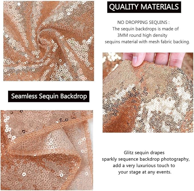 Rose Gold Sequin Backdrop Curtains 2 Panels 2FTx8FT Glitter Rose Gold Drapes Photo Backdrop Party Wedding Baby Shower Curtain Sparkle Photography Background Curtains
