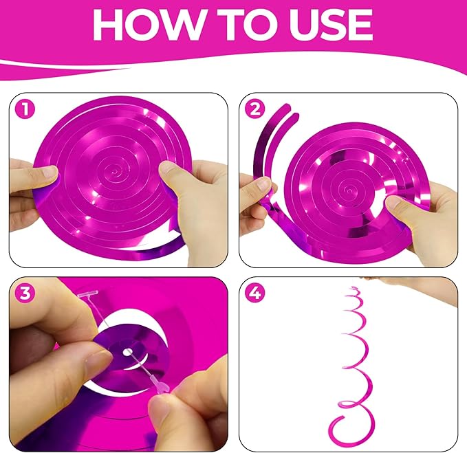 24 PCS Hot Pink Hanging Swirl, Fuschia Sparkle Ceiling Hanging Decorations, Plastic Streamer Party Decorations with Double-Swirls and Single-Swirls for Birthday Decorations, Summer, Hawaiian