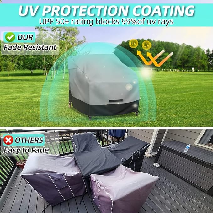 Patio Swivel Chair Cover Waterproof 2 Pack, 600D Heavy Duty Outdoor Furniture Covers for Universal Lawn/Deck/Garden/Backyard Fits up 36" W*37" D*36" H, Gray/Black