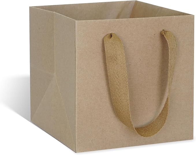 ADIDO EVA Kraft Brown Square Gift Bags Small Size Square Bottom Paper Bags with Handles for Party Favor, Shopping Packaging Bag (6x6x6 IN, 10 CT)