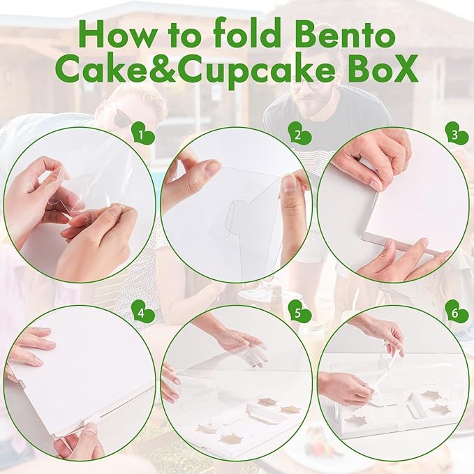 JCD 3pcs Clear Cupcake Boxes Combo,Cake and Cupcakes Box 1+4 Bento Box with Clear Window Bento Boxes Fit 4 Cupcake and 1 Mini Cake for Valentine Wedding Birthday Party Bakery Supplies(1+4/3Pcs)