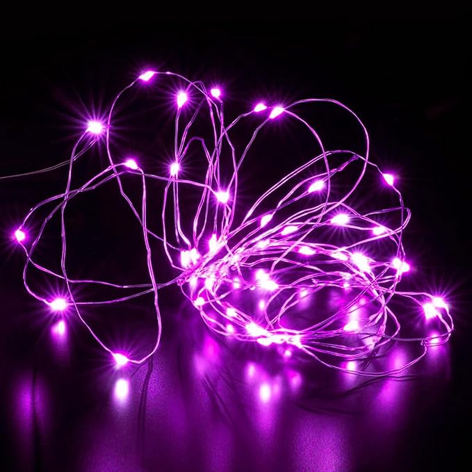 Aogist 50 Pack Fairy Lights 3 Modes 7ft 20 LED Waterproof,Battery Operated Silver Wire Firefly Starry Moon Mini String Lights for Mason Jars Christmas DIY Crafts Wedding Party Bedroom,Pink