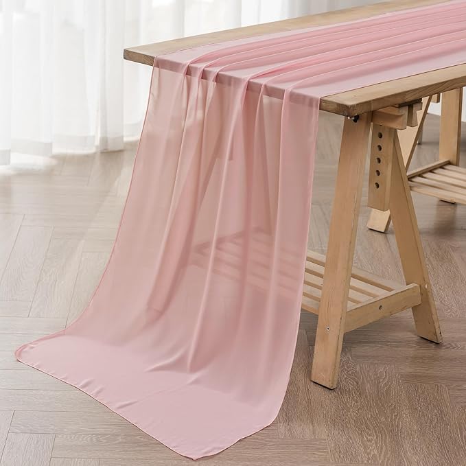 6Pack 9ft Chiffon Table Runner 14x108 Inch Sheer Romantic Table Runner for Wedding Birthday Party Bridal Shower Outdoor Decoration-Light Pink