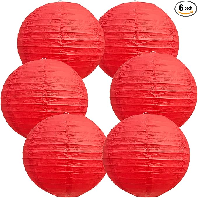 BEISHIDA 12-Inch Red Round Paper Lanterns Decorative Hanging Asia Chinese Japanese Paper Lanterns Lamp for Birthday Wedding Baby Bridal Shower Christmas Home Decor Party Decoration（6 Packs）