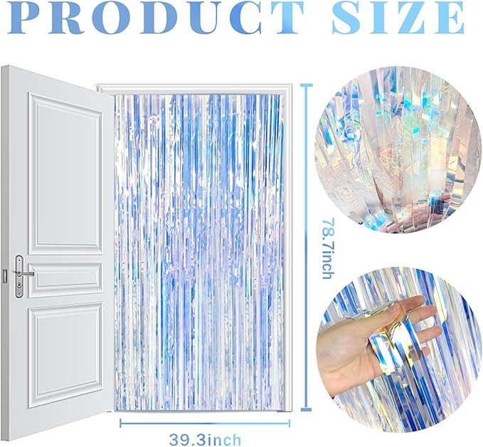 2 Pack Foil Curtain Backdrop Iridescent Metallic Tinsel Foil Fringe Curtains Photo Booth Props for Birthday Wedding Engagement Baby Shower Bachelorette Christmas Holiday Celebration Party Decorations