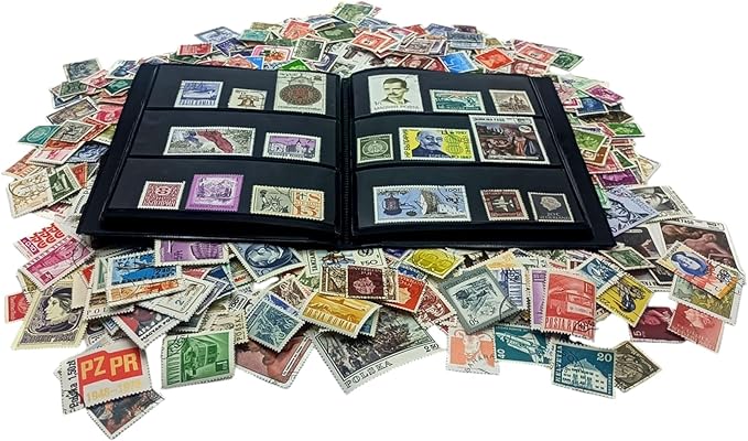 IMPACTO COLECCIONABLES – 1000 World Stamps Collection with Included Album (5.5 x 7 x 0.4 in) | Enhance Your philatelic Collection with Authentic postmarked Stamps in a Compact and Elegant Album
