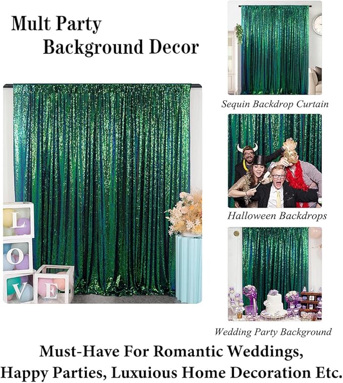 DUOBAO Sparkling Sequin Backdrop Curtain 4FTx7FT - Colorful Green Glitter Wedding & Party & Baby Shower Background